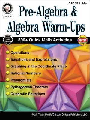 cover image of Pre-Algebra and Algebra Warm-Ups, Grades 5--8